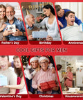 Collage of men receiving gifts on Father's Day, Birthday, Anniversary, Valentine's Day, Christmas, Housewarming.