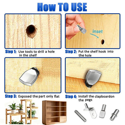How to use Top Shelf Nickel Plated Shelf Pins Kit Includes Sixty Four Workhorse Pegs for easy shelf installation.