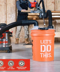 Dust Collector For 5 Gallon Buckets With 2.5 Inch Hose, Elbow Fittings And Metal Filter Included, in workshop setting