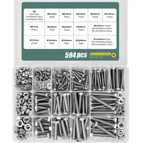 All Purpose Hex Bolt Kit M6 M8 M10 In 304 Stainless Steel, 1650 Piece Fastener Set For DIY Projects, Auto, Garage And Home Repairs, Heavy Duty Hardware Essentials, organized tray