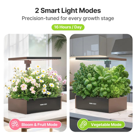 Indoor Hydroponics Growing System Kit With 20 Pod Garden For Homegrown Herbs And Veggies, showing bloom and vegetable modes