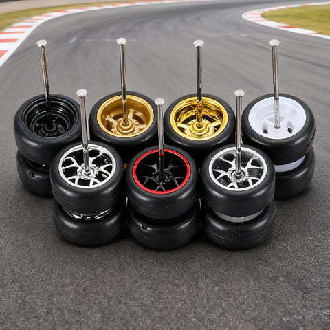 8 Piece 1 By 64 Scale Wheel And Tire Set With Real Riders Rims And Axles For RC Diecast Cars DIY Models And Hobby Projects