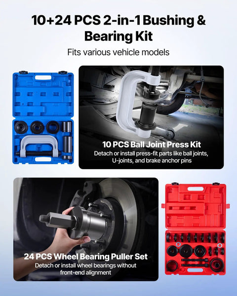 All-In-One Ball Joint Press And Bearing Driver Kit With 24 Race And Seal Drivers, 13 Bushings, C-Frame And Sleeves in use