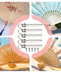 Hand Fan Repairing Kit 25mm Copper Shaft Fasteners Replacement for Folding Hand Fans displayed with fan examples.