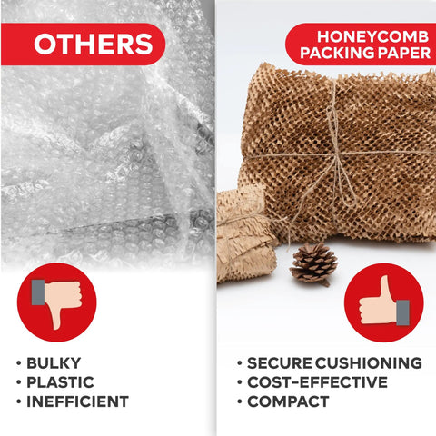 Comparison of Heavy Duty Brown Honeycomb Packing Paper For No Sweat Moving Day Prep and bubble wrap, showcasing benefits of honeycomb wrap.