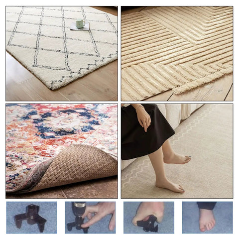 No More Squeaks Floor Repair Kit With 50 Screws For Wood Floors setup instructions with carpet overlaying images