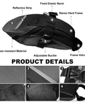 Detailed view of Waterproof Bicycle Seat Bag with Built In Pump and 15 in 1 Tool Kit showing materials and straps