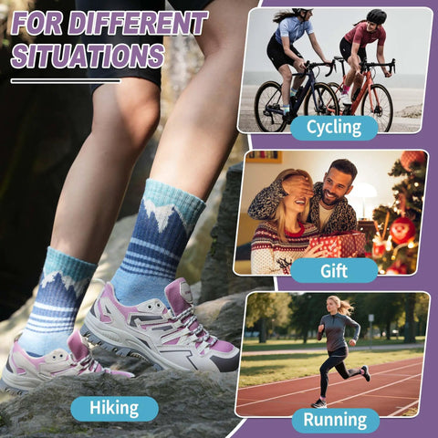 Women's Merino Wool Hiking Socks Set Thermal Winter Warm Cozy Outdoor Crew Socks 70 Percent Merino Wool Blend Moisture