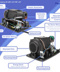 Interior components of Two Pack Commercial Hand Dryer showing motor, infrared sensor, energy saver switch, and wiring options.