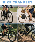 Cyclists using Bike Crankset 24 34 42T 170mm Square Taper For 3x7 3x8 3x9 Speed Mountain Bikes in varied terrains.