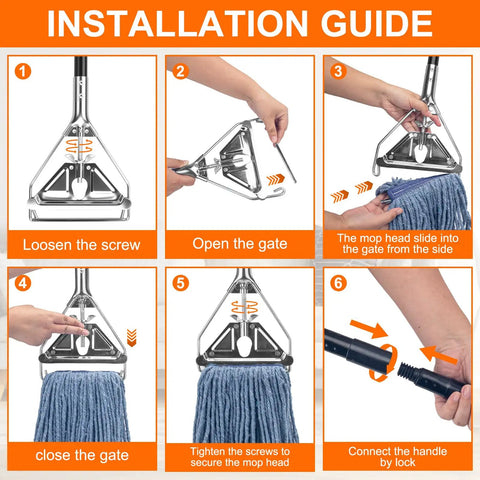 Installation guide for Damn Near Indestructible 60 Inch Heavy Duty Metal Mop Handles 2 Pack with detailed steps.