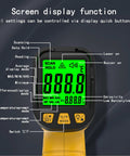 Go-To Non Contact Infrared Thermometer Gun With 50 To 1 Distance Ratio display showing settings and functions