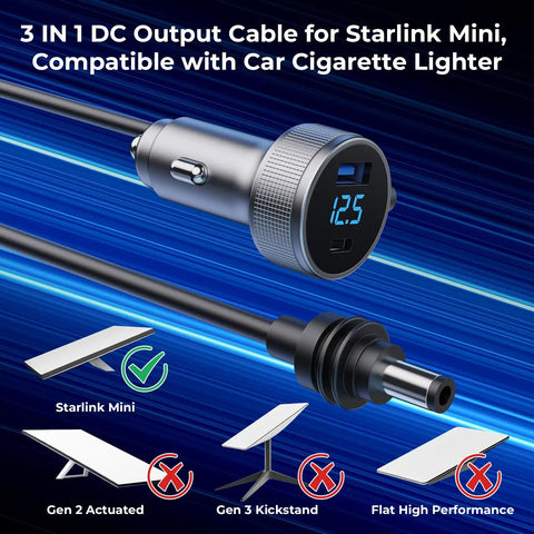 No Sweat Road Trip Ready Starlink Mini Dc Power Cable With Cigarette Lighter Adapter Digital volt meter displaying 12.5 volts.