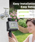 Person installing Sprinkler Timer For Garden Hose, No Fuss Programmable Watering Scheduler With Rain Delay on outdoor faucet