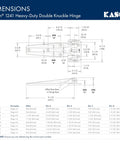 Technical drawing of Kason 1241 Heavy Duty Double Knuckle Truck Body Hinge With Ribbed Support Base Non Rising Right Hand Fit dimensions.