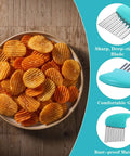 XLIUAX 2-pack crinkle cutter set with turquoise handles and stainless steel blades, front view with crinkle-cut chips
