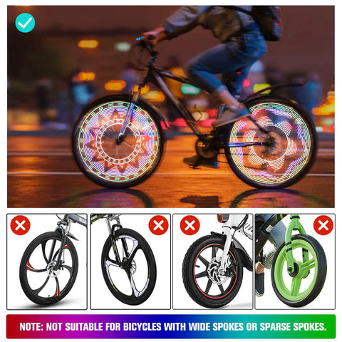 Next Level Ultra Bright Night Riding Wheel Lights For Bicycles Two Pack With 32 LED Patterns Waterproof Spoke Lights in action