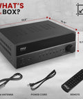 5.2 Channel Hi Fi Home Theater Receiver With 1000W Peak Power Wireless Bluetooth 4K Ultra HD Pass Through MP3 USB DAC shown with accessories