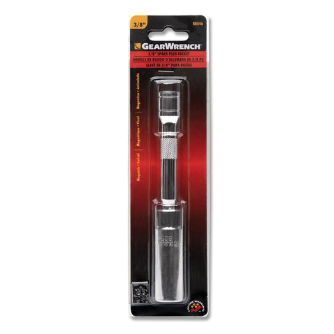 3/8 Inch Drive 6 Point Magnetic Swivel Spark Plug Socket 5/8 Inch By 6 Inch in retail packaging for auto repair