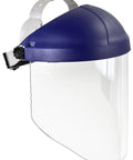 H8A Ratchet Headgear with WP96 Clear Faceshield Safety System for ANSI Z87 Protection, showing side view with adjustable strap