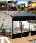 Tough As Nails Gazebo Side Panels Straight Up Waterproof Clear PVC Tarp Curtains on a patio; showing windproof and rainproof features.
