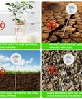 All In One Green Soil Moisture Meter Plant Water Monitor with usage guidelines for avoiding improper use in various soil types.