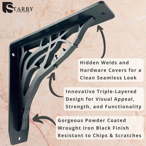 Heavy Duty Shelf Bracket Kit 10x10 Inches Set Of Two Metal Brackets With Cast Iron Finish, Decorative Corbel And Mantel Mounting Support That's Built To Last, Tough As Nails For Strong Shelving And Countertop Displays