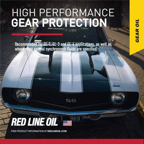 Front view of a classic car promoting Red Line MT-90 75W-90 GL-4 Manual Transmission And Transaxle Lubricant MTL One Gallon