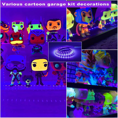 6.6ft Black Light LED Strip With 120 LEDs USB Powered 5V 1.5m Cable Flexible Non Waterproof UV Light Kit illuminating cartoon figures