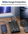 Heavy Duty 6 Ft Extension Cord Surge Protector Power Strip With 14 AC Outlets And 6 USB Ports Straight Up Solid Powerhouse for device protection.