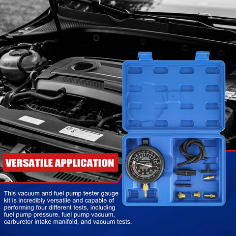 Blue NYXOVA vacuum and fuel pump tester kit in plastic case with gauge and fittings