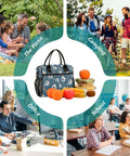 Insulated Lunch Box With Soccer Balls Design Light Blue Medium Grab And Go Meal Prep Lunch Bag Durable Nylon Exterior Pearl Cotton Insulation Keeps Food Fresh All Day Easy Carry Handle for school, office, picnic, and camping