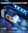 All In One HVAC Vacuum Pump Kit With One Third Horsepower Single Stage Rotary Vane Pump And Gauge Set For Auto And Home AC Systems Leak Detector Hoses And Essential Tools For Refrigeration, 1/3 HP, 4 CFM