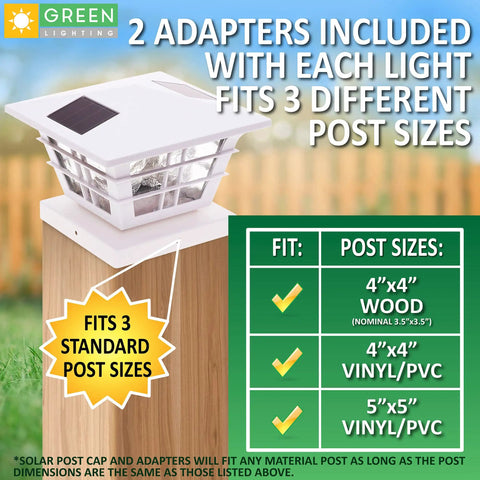 Cape Cod Solar Post Cap Lights For 4x4 Wood Posts And 4x4 Or 5x5 PVC Vinyl Posts Outdoor Solar Powered LED, white light on wood post