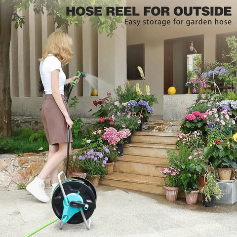 Garden Hose Reel Cart Holds Fifty To One Hundred Thirty Feet Of Five Eighth Inch Hose Wall Mounted Portable Hose Reel Holder in garden