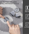 Effortless Carpet Gliding Chair Leg Sliders 8 Pack Clear Silicone With PTFE Bottom shown with hands installing on carpet