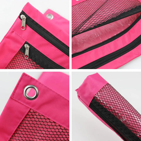 Heavy Duty Canvas Pencil Pouch With Dual Zipper And Clear Window For Standard 3-Ring Binder Rose Red Great For School Office And Travel