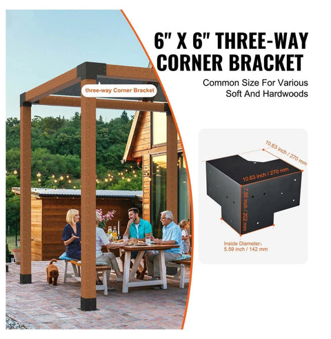 Heavy Duty Pergola Bracket Kit 6x6 Four Corner Brackets And 3 Way Post Base for gazebo with group dining outdoors