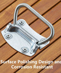 Three And One Half Inch Heavy Duty Pull Ring Handle on wooden surface, zinc-plated steel, 4-hole mount, durable rust-resistant.