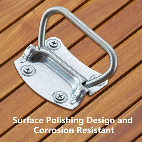 Three And One Half Inch Heavy Duty Pull Ring Handle on wooden surface, zinc-plated steel, 4-hole mount, durable rust-resistant.
