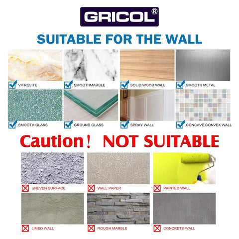 Suitable and not suitable surfaces for Double Toilet Paper Holder With Shelf And Phone Storage installation guidance.