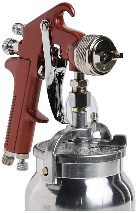 All Purpose Spray Gun With Cup Red Handle 1.8mm Nozzle Adjustable Wide Fan Pattern Dripless 1 Quart Cup Two Piece Build For Auto Paint And DIY Home Projects