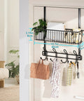 Over The Door Hooks Organizer With Basket And 12 Coat Hooks Grab And Go Door Hanger Storage Rack installed on door