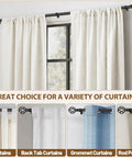 Black Curtain Rods Extendable From 32 To 144 Inches Heavy Duty 1 Inch Drapery Rod With Twisted Cage Ends displayed with various curtain styles