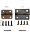 Two Size Bronze Mini Hinge Set With 60 Small Hinges And 300 7 Mm Screws In Clear Storage Box For Dollhouse Doors Cabinets Crafts
