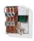 Tankless Hot Water Heater Saving Major Bucks With A Steady 4.5 Gpm Output At 27 Kilowatts On 240 Volts interior components view.