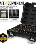 Quarter Inch Drive Impact Socket Set - 74 Piece SAE and Metric Deep and Shallow Sockets With Painted Markings, storage case open