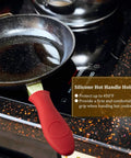 7 Piece Kitchen Cleaning Kit With Stainless Chainmail Scrubber Bamboo Dish Scrub Brush Hot Handle Holder Two Pan Scrapers Orange Towel And Wall Hook Bright Color For Easy Cast Iron Care, red silicone handle on pan