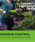 Person using 80V Brushless Hedge Trimmer With 26 Inch Dual Action Blades Long Reach Yard Tool Includes 2Ah Battery And 2A Charger