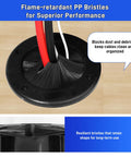 Beat The Wire Chaos With 2 Pack Round Brush Grommets 4 Inch Split Plate For Smooth Cord Routing Raised Floor Cable Manager Plus Dust Blocker showing flame-retardant bristles.